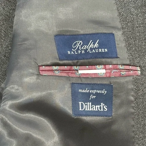 Ralph Lauren Blazer Gray Herringbone Wool Blend 52R Made In Canada Dillard’s Men - Picture 6 of 9